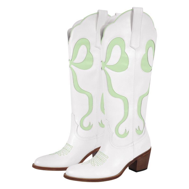 Schleife spitze Zehenpartie kniehohe Weiße Cowgirl Stiefel