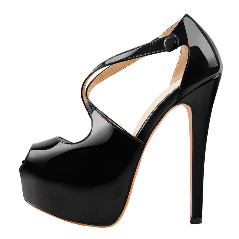 Plateau High Heels mit Kreuzriemen