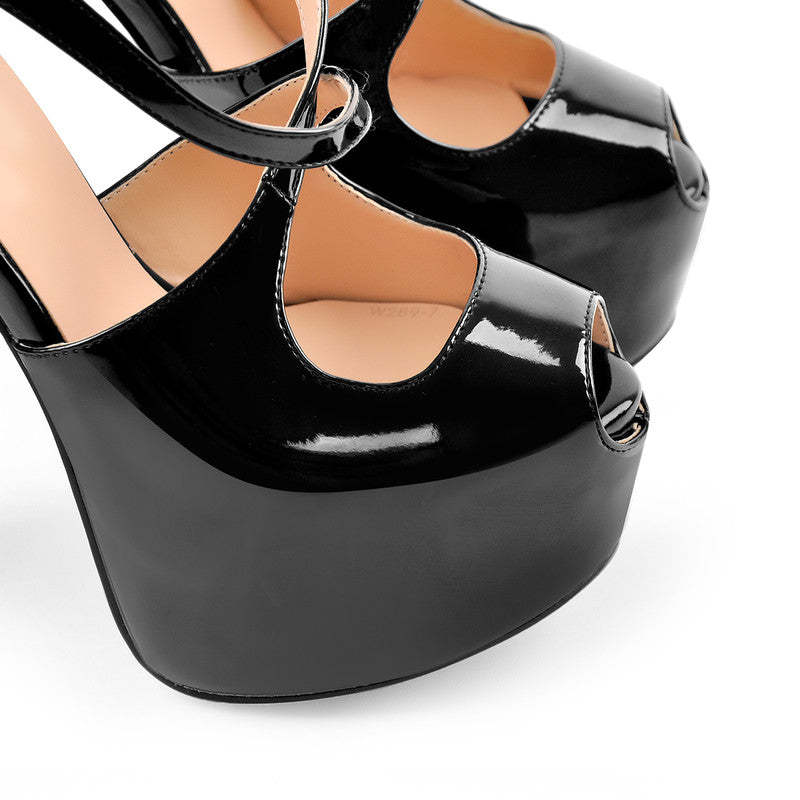 Plateau High Heels mit Kreuzriemen