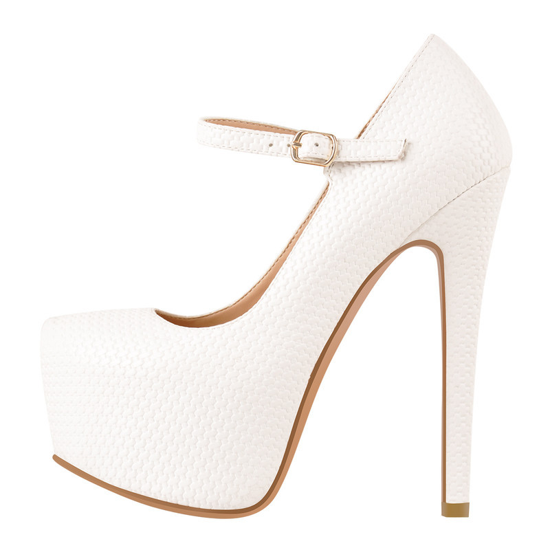 Leder Flecht Optik Schnalle Stiletto Pumps Plateau