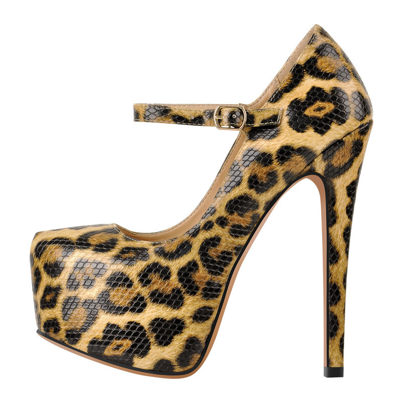 Leder Flecht Optik Schnalle Stiletto Pumps Plateau