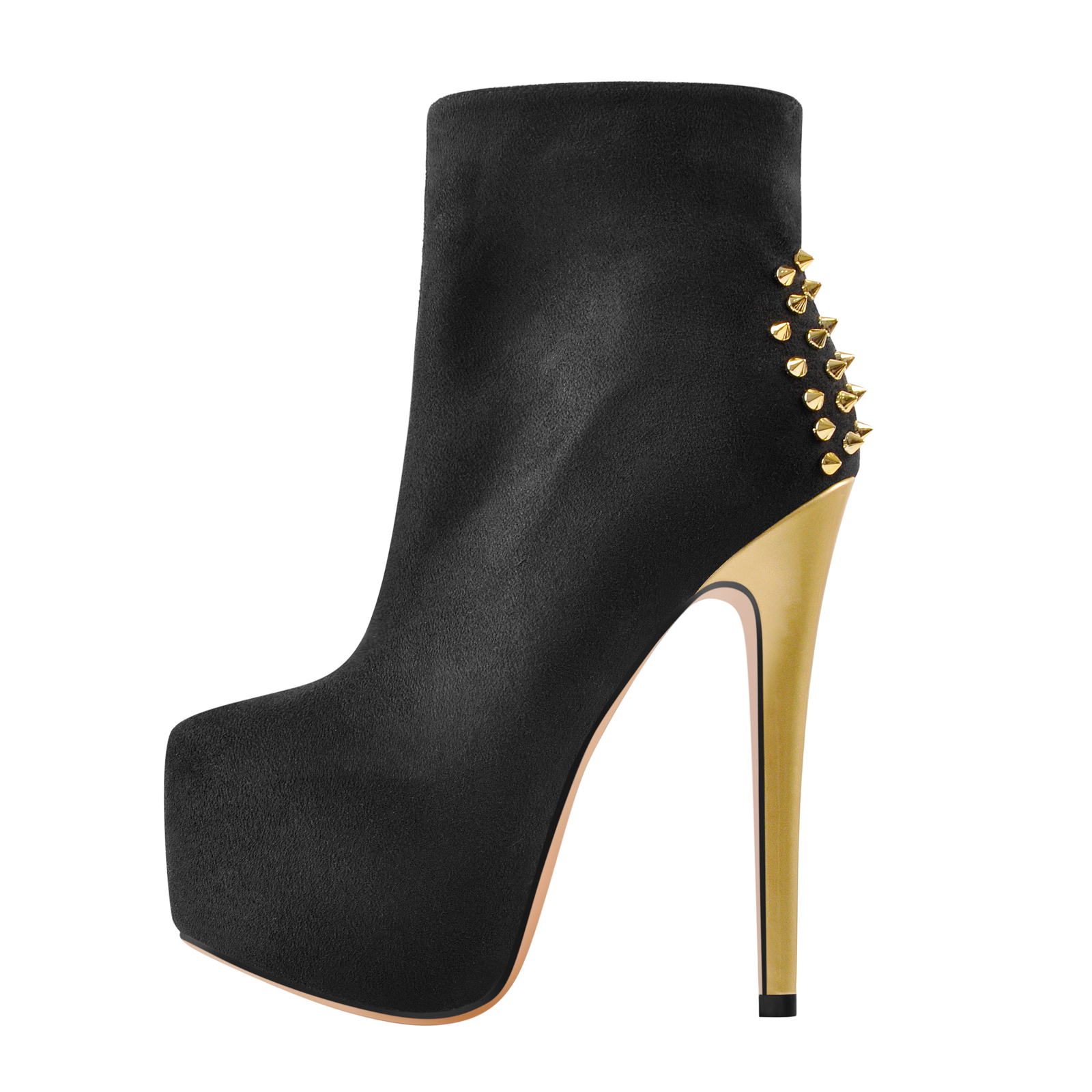 Wildleder Plateaustiefeletten mit goldenen Nieten