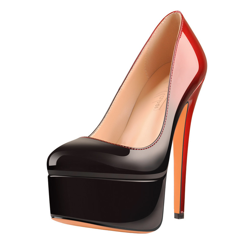 Plateau High Heels aus Lackleder mit Farbverlauf
