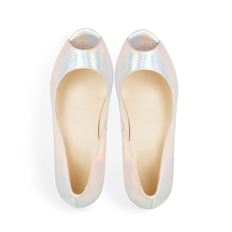 Holographische Peep Toe Stiletto Absatz Plateau Pumps