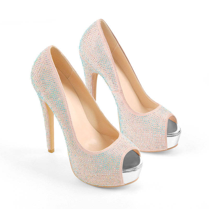 Peep Toe Plateau Stiletto High Heel Pumps mit Strasssteinen