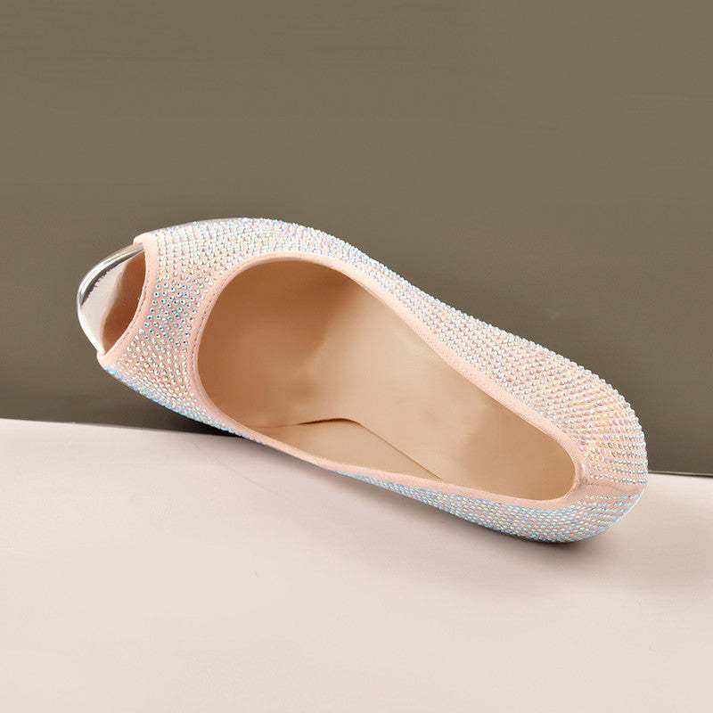 Peep Toe Plateau Stiletto High Heel Pumps mit Strasssteinen