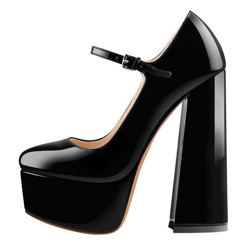 Mary Jane Plateau Pumps mit klobigem Absatz und hohem Absatz