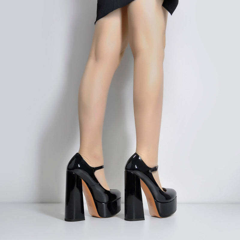 Mary Jane Plateau Pumps mit klobigem Absatz und hohem Absatz