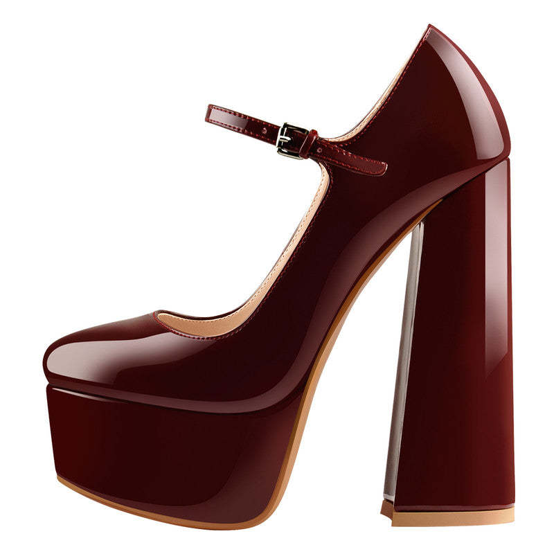 Mary Jane Plateau Pumps mit klobigem Absatz und hohem Absatz