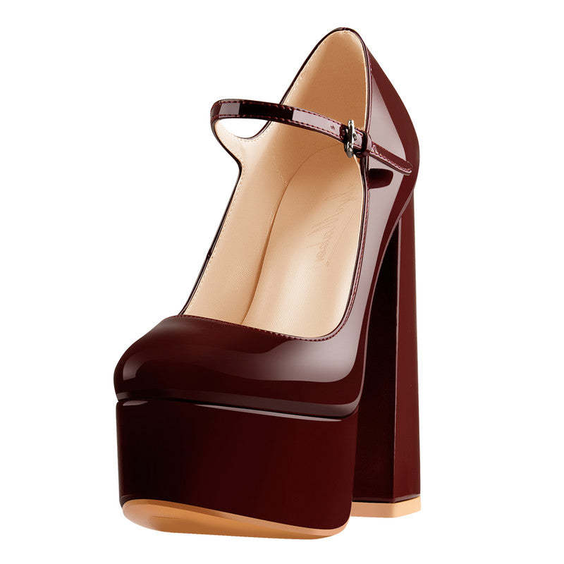 Mary Jane Plateau Pumps mit klobigem Absatz und hohem Absatz