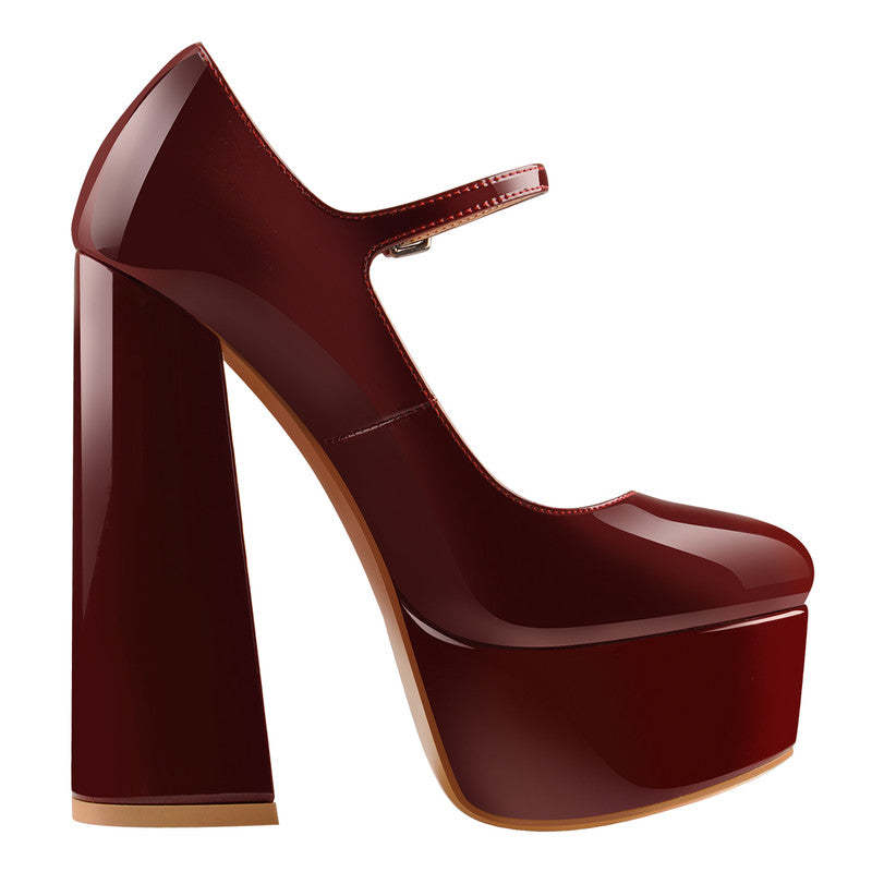Mary Jane Plateau Pumps mit klobigem Absatz und hohem Absatz
