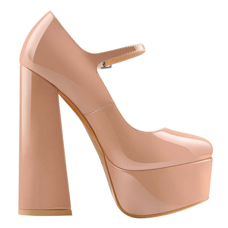 Mary Jane Plateau Pumps mit klobigem Absatz und hohem Absatz