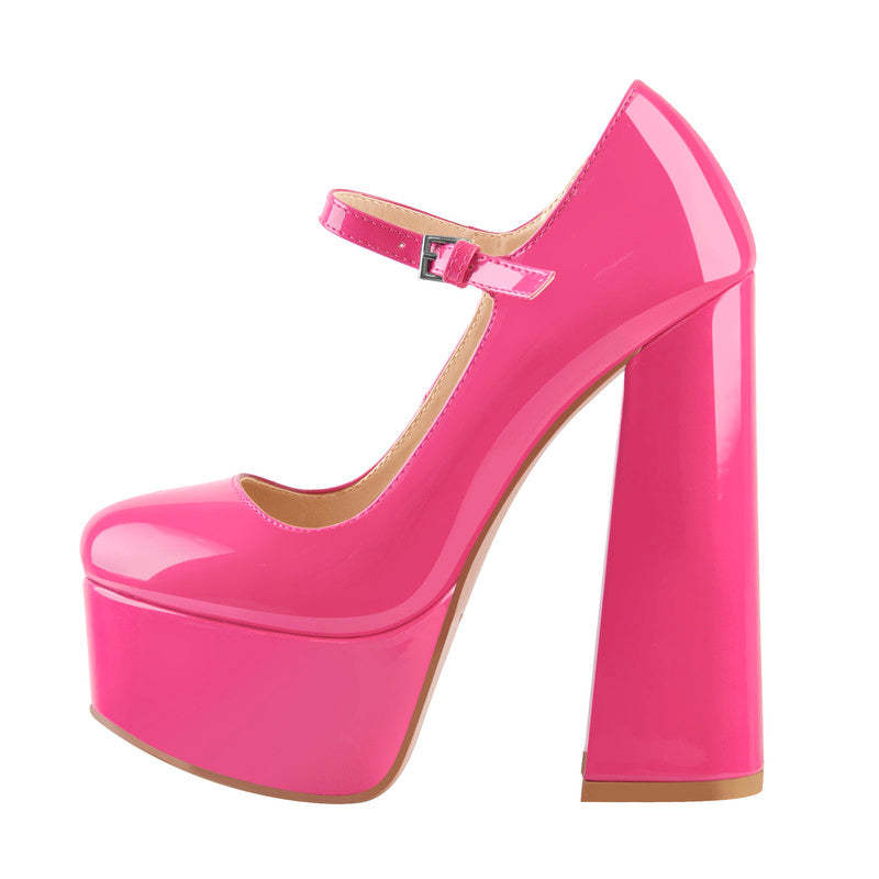 Mary Jane Plateau Pumps mit klobigem Absatz und hohem Absatz