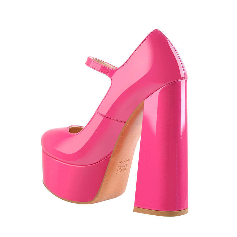 Mary Jane Plateau Pumps mit klobigem Absatz und hohem Absatz
