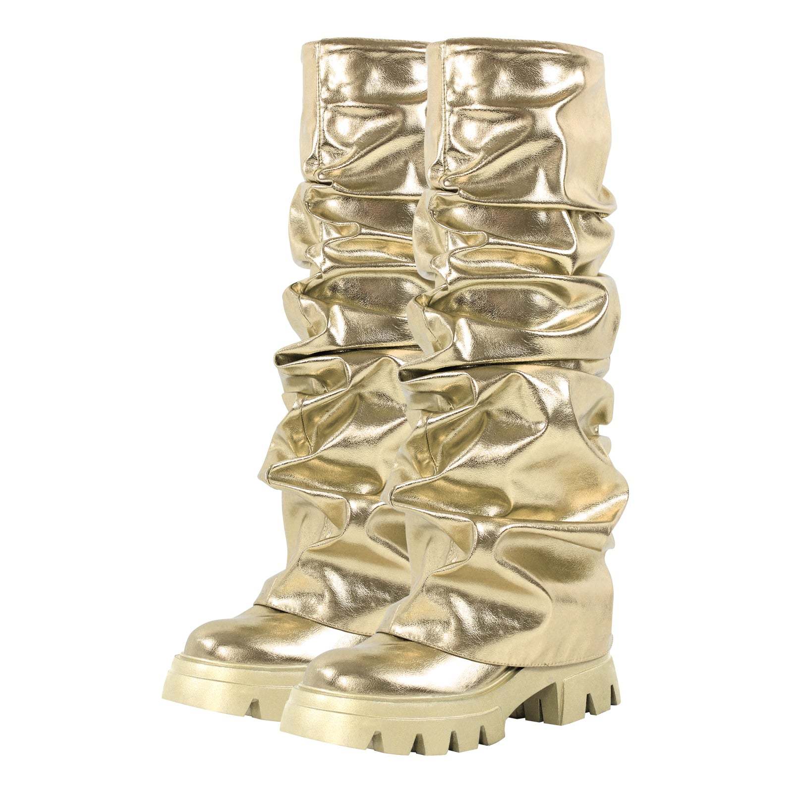 Plateau Halbstiefel Blockabsatz Fold Over Mid Calf Boots Stiefeletten