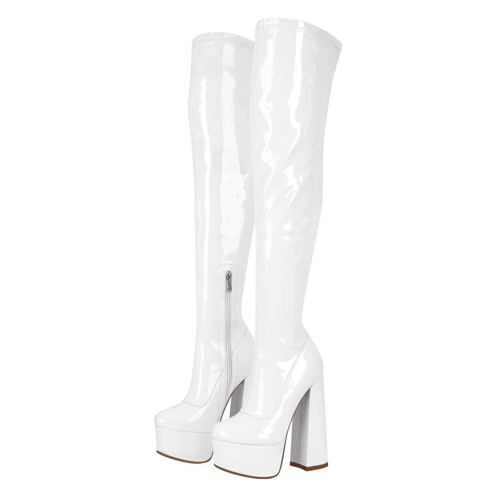 Plateau Overknee Stretch Boots Langschaft Stiefel Blockabsatz Elastische Stiefel