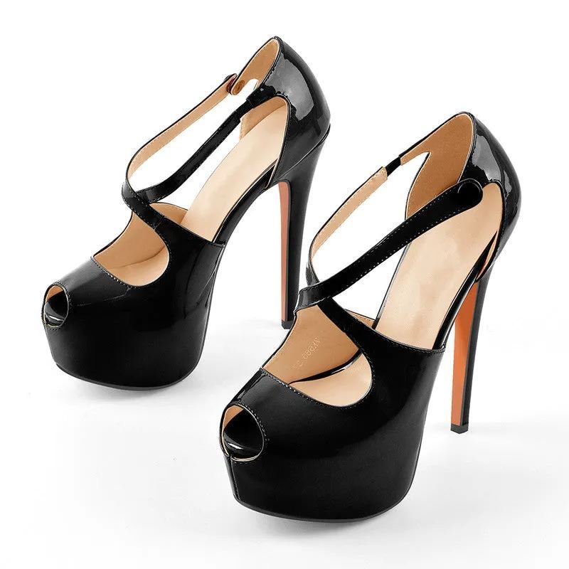 Plateau High Heels mit Kreuzriemen