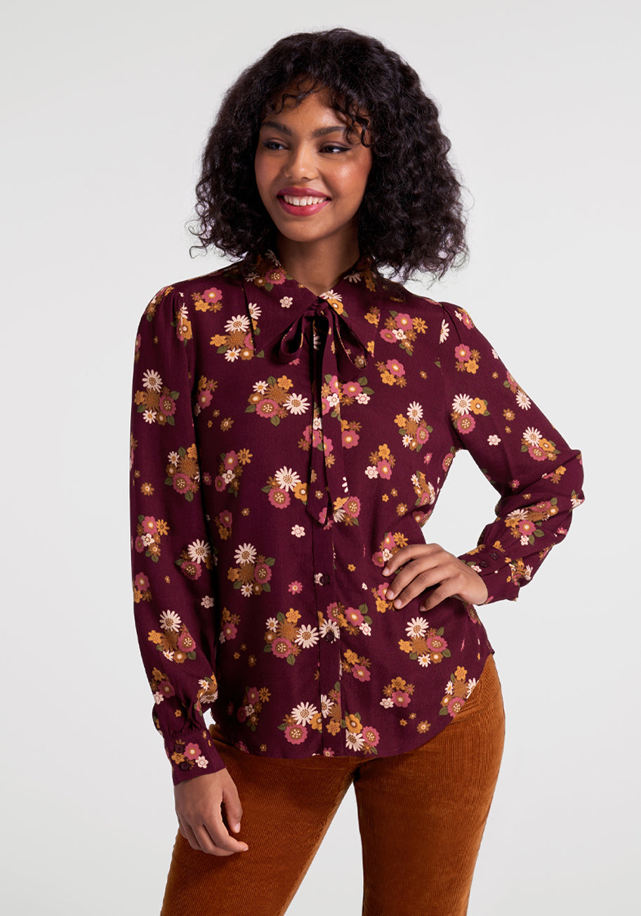 Fall For Florals Tie-Neck Top