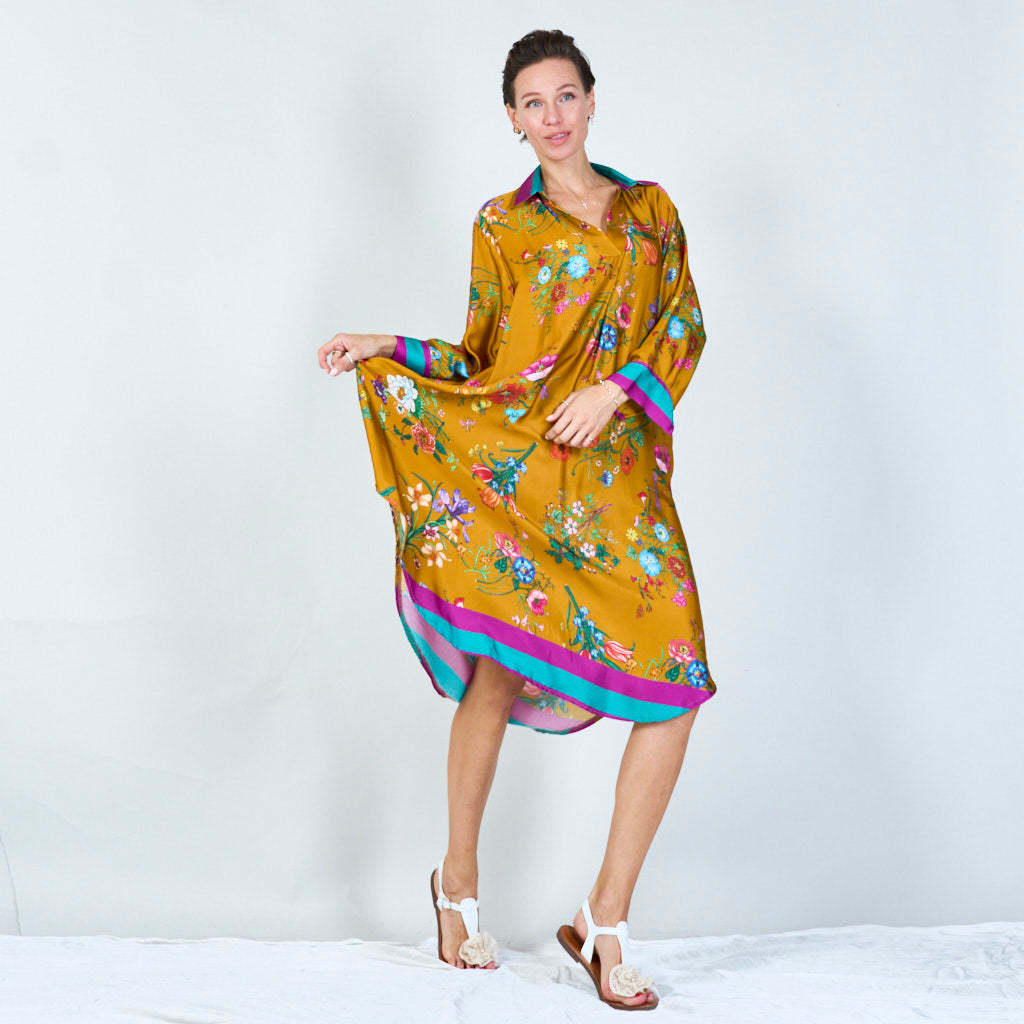 Vibrant floral print tunic dress wholesale