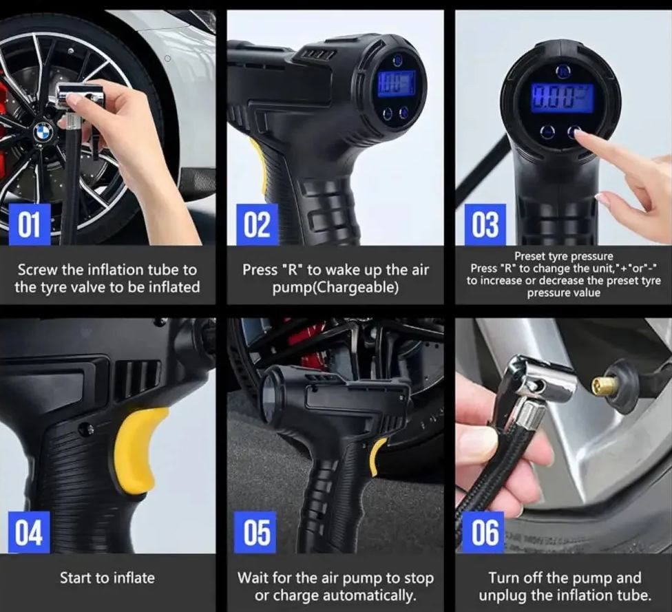 Premium Wireless Digital Tire Inflator with LCD Display – Fast Portable Air Pump