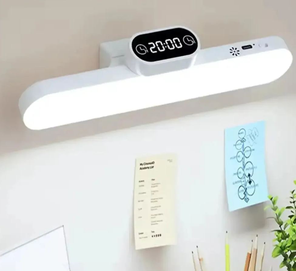 LED Desk Lamp with Digital Clock – Minimalist Rechargeable Study & Work Light