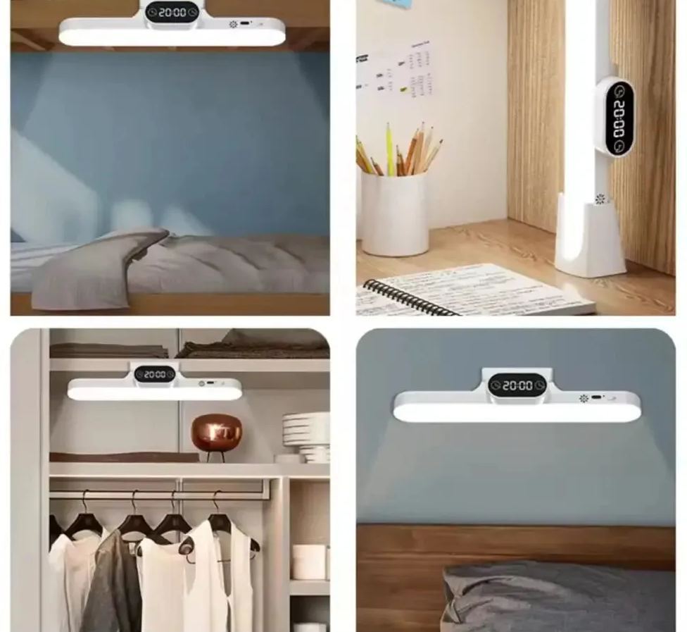 LED Desk Lamp with Digital Clock – Minimalist Rechargeable Study & Work Light