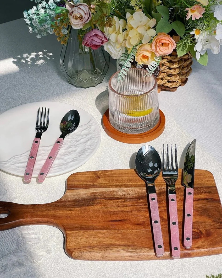 Set of 10 Sleek Modern Pinky Elegant Salt Lake Flatware Cutlery Silverware Set