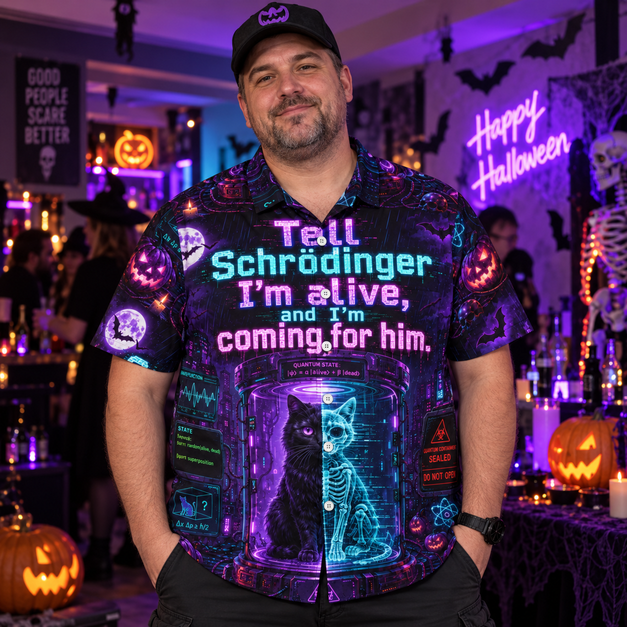 Schrödinger's cat-cyberpunk style Geek Hawaiian Shirt
