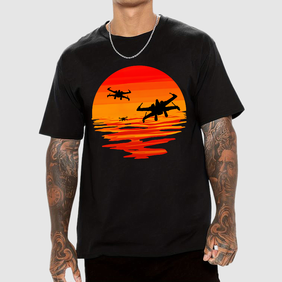 X-wing Starfighter And Sea Sunset Geek T-Shirt