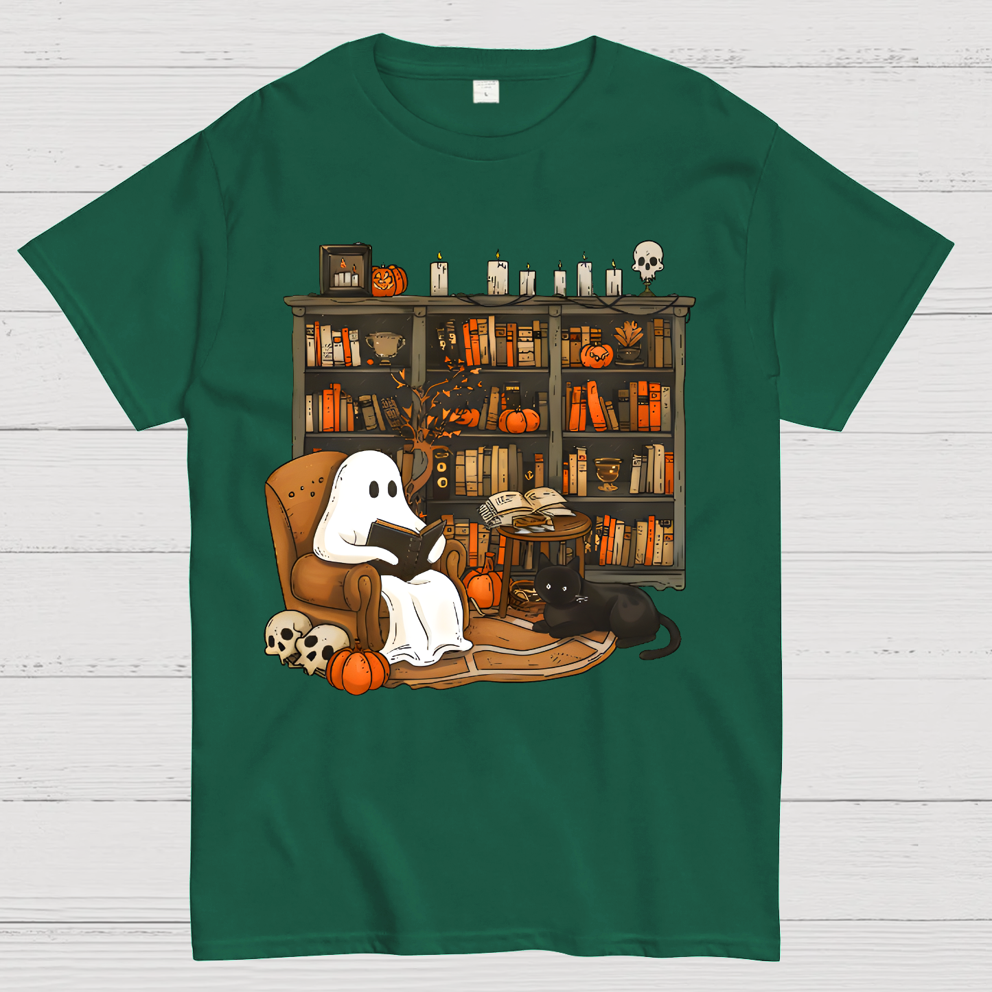 Retro Ghost Reading Books Geek T-Shirt