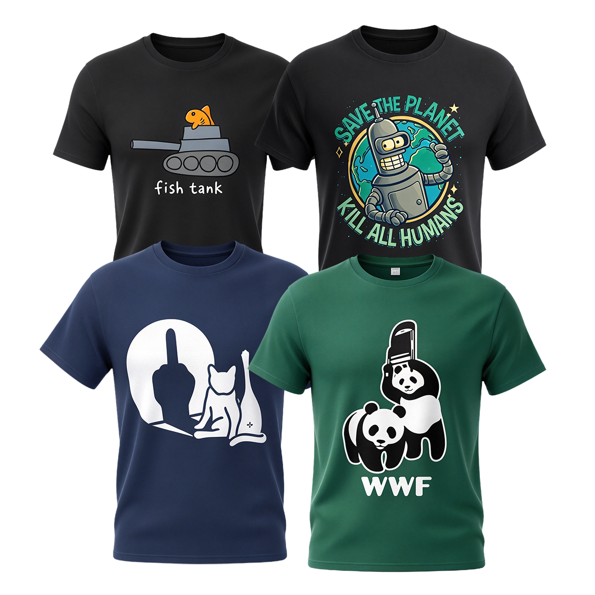 Premium 100% Cotton Geek Graphic T-Shirts, 4-Pack Multipack 006
