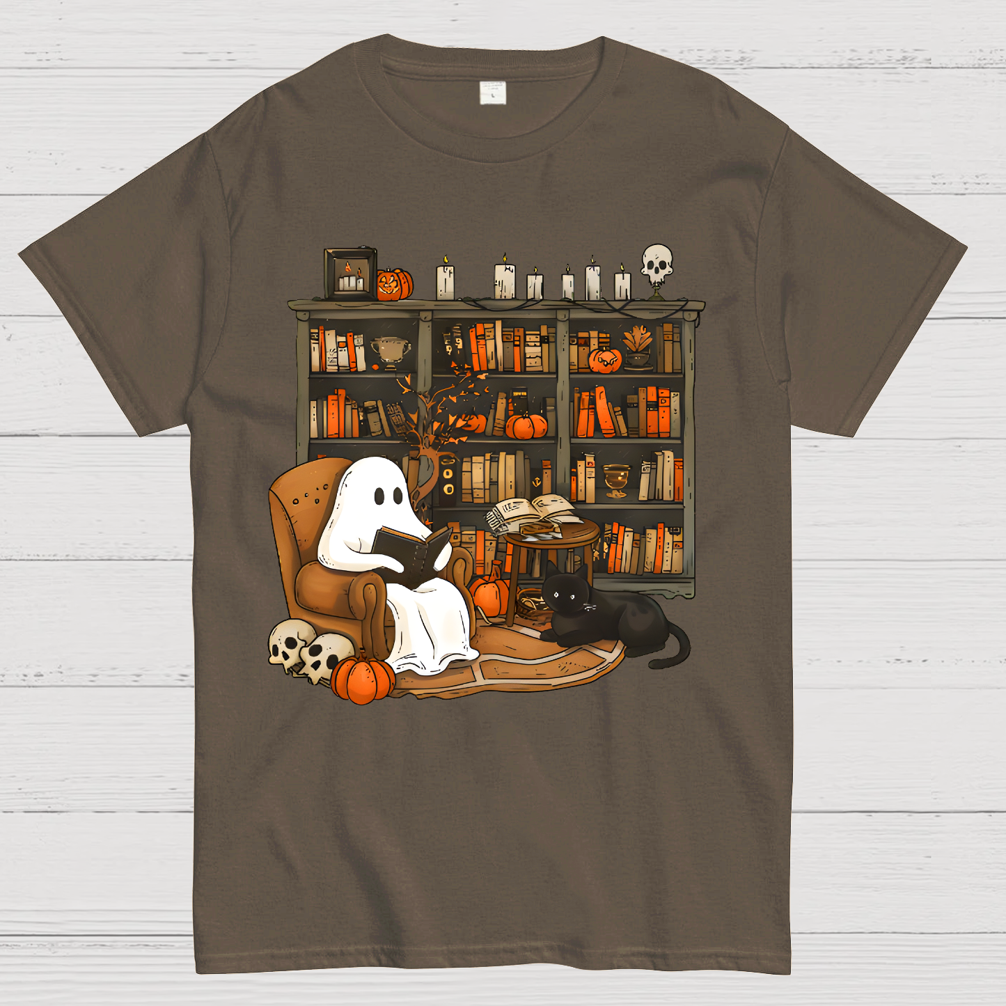 Retro Ghost Reading Books Geek T-Shirt