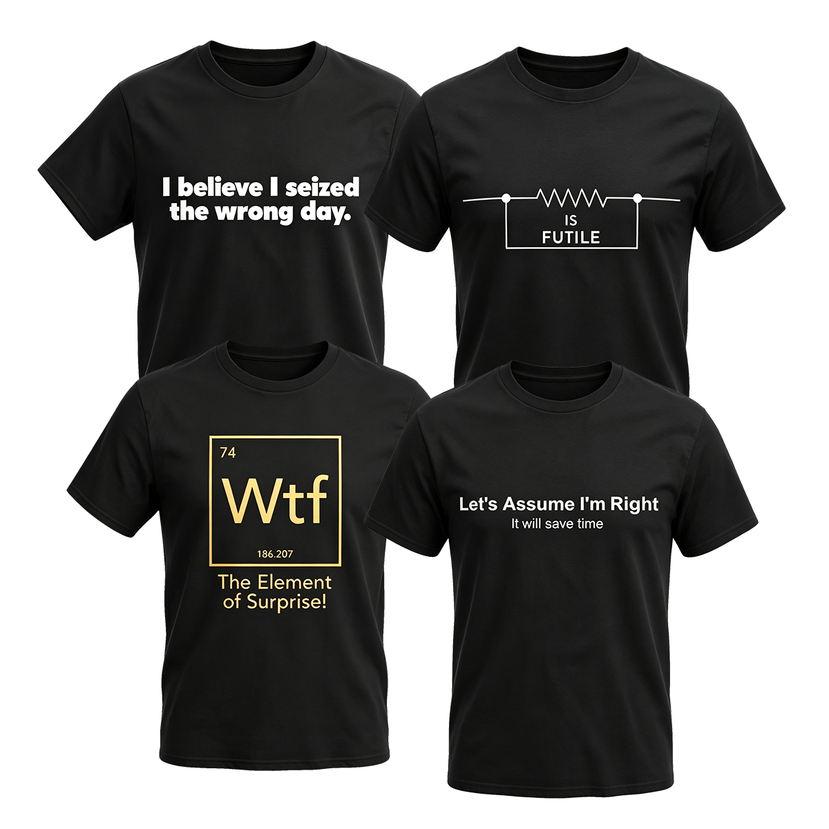 Premium 100% Cotton Geek Graphic T-Shirts, 4-Pack Multipack 004
