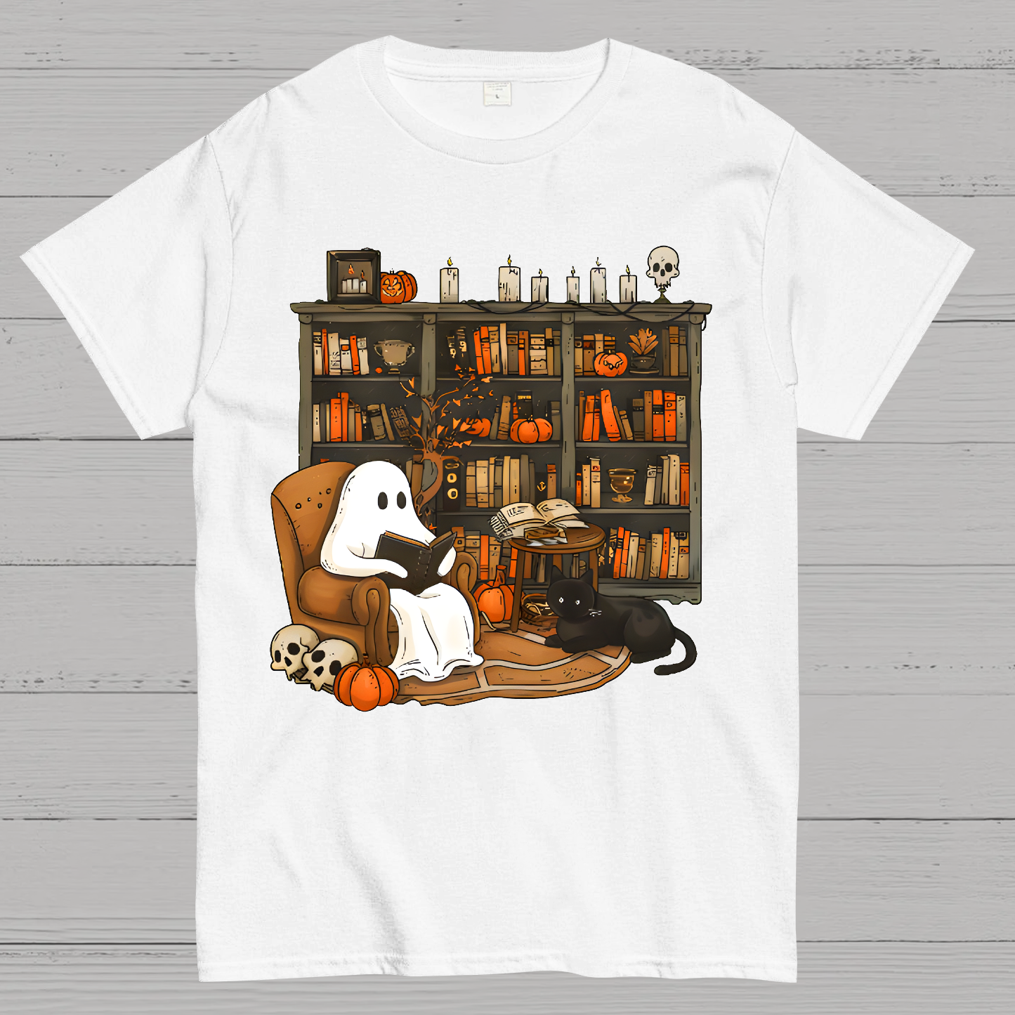 Retro Ghost Reading Books Geek T-Shirt