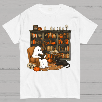 Retro Ghost Reading Books Geek T-Shirt