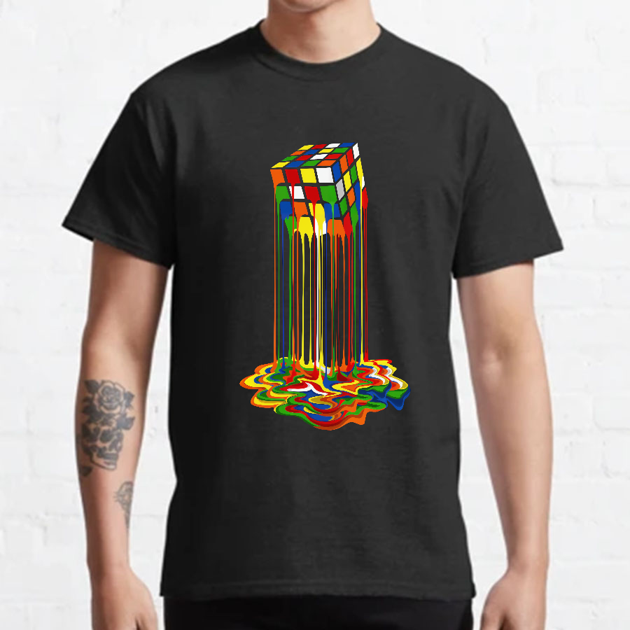 Rainbow Abstraction melted rubix cube Geeky T-Shirt