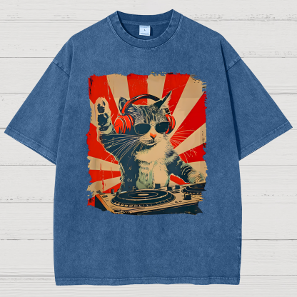 Rock Music Cat Vintage Distressed T-shirt