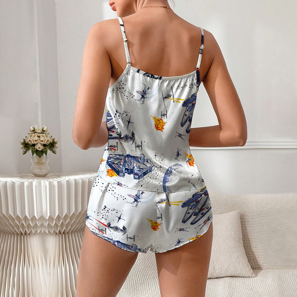 Spacecraft Print  Women's Geek Suspender Pajama Set