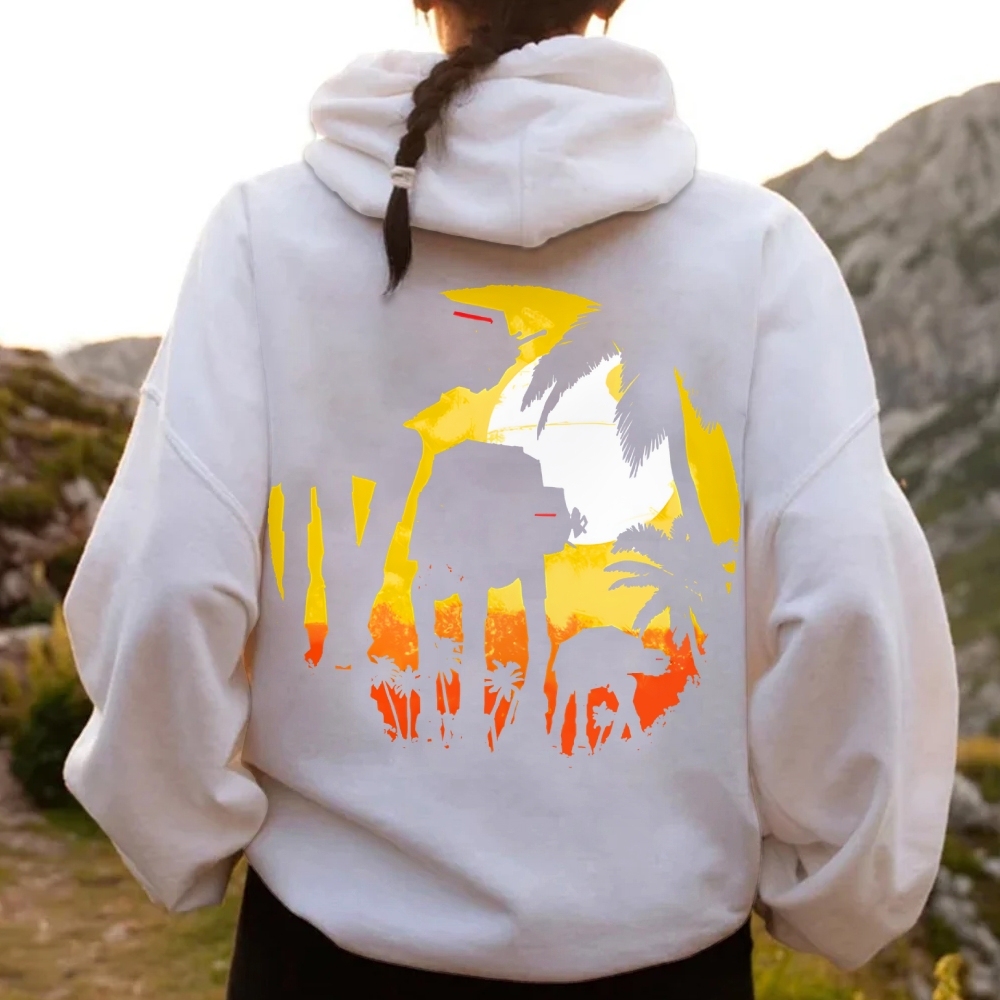 Tropical Attack Printed Back Cotton Hoodie