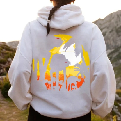 Tropical Attack Printed Back Cotton Hoodie