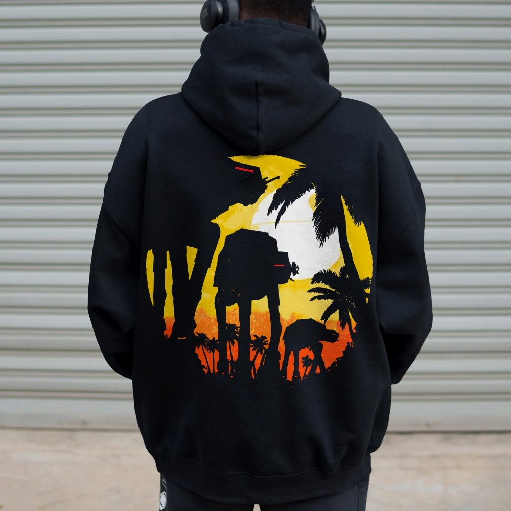 Tropical Attack Printed Back Cotton Hoodie