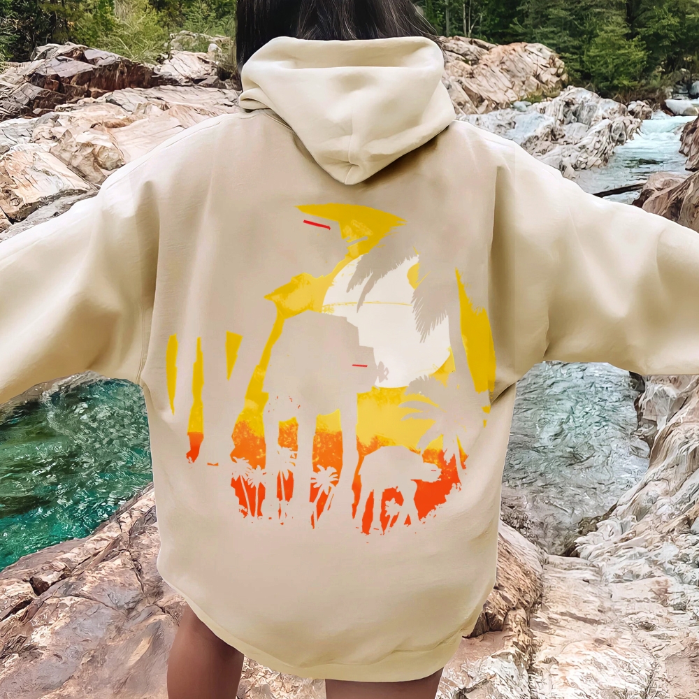 Tropical Attack Printed Back Cotton Hoodie