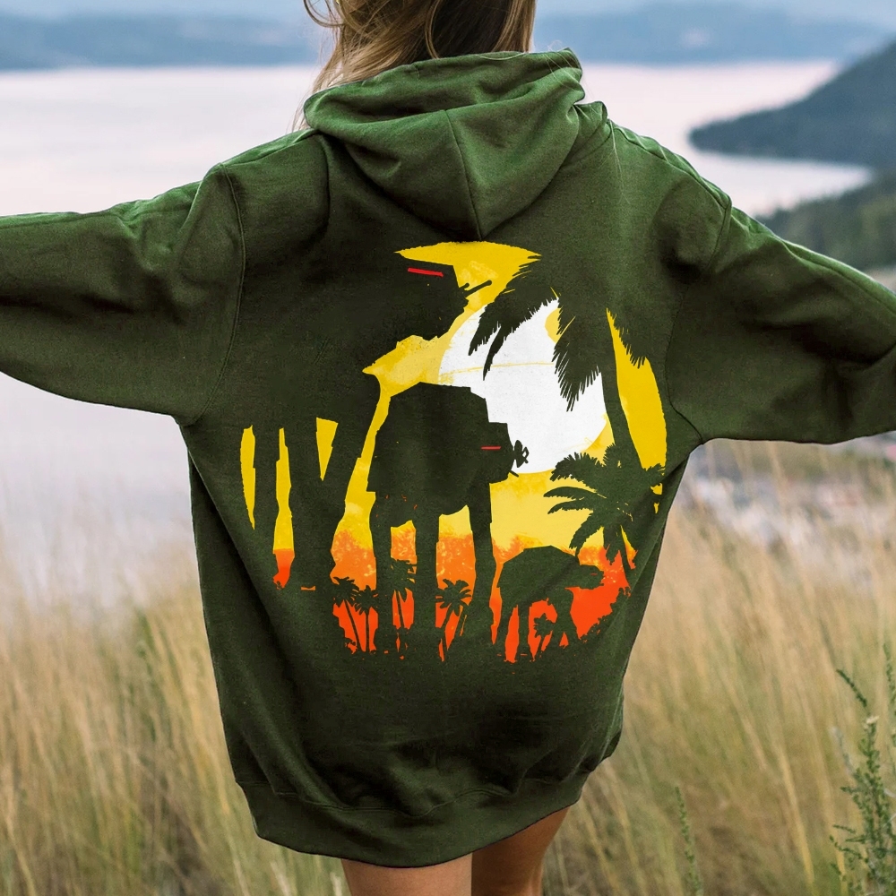 Tropical Attack Printed Back Cotton Hoodie