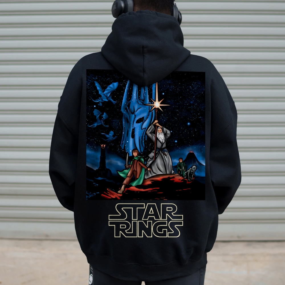 Star Rings Printed Back Cotton Hoodie