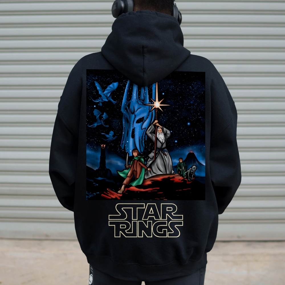 Star Rings Printed Back Cotton Hoodie