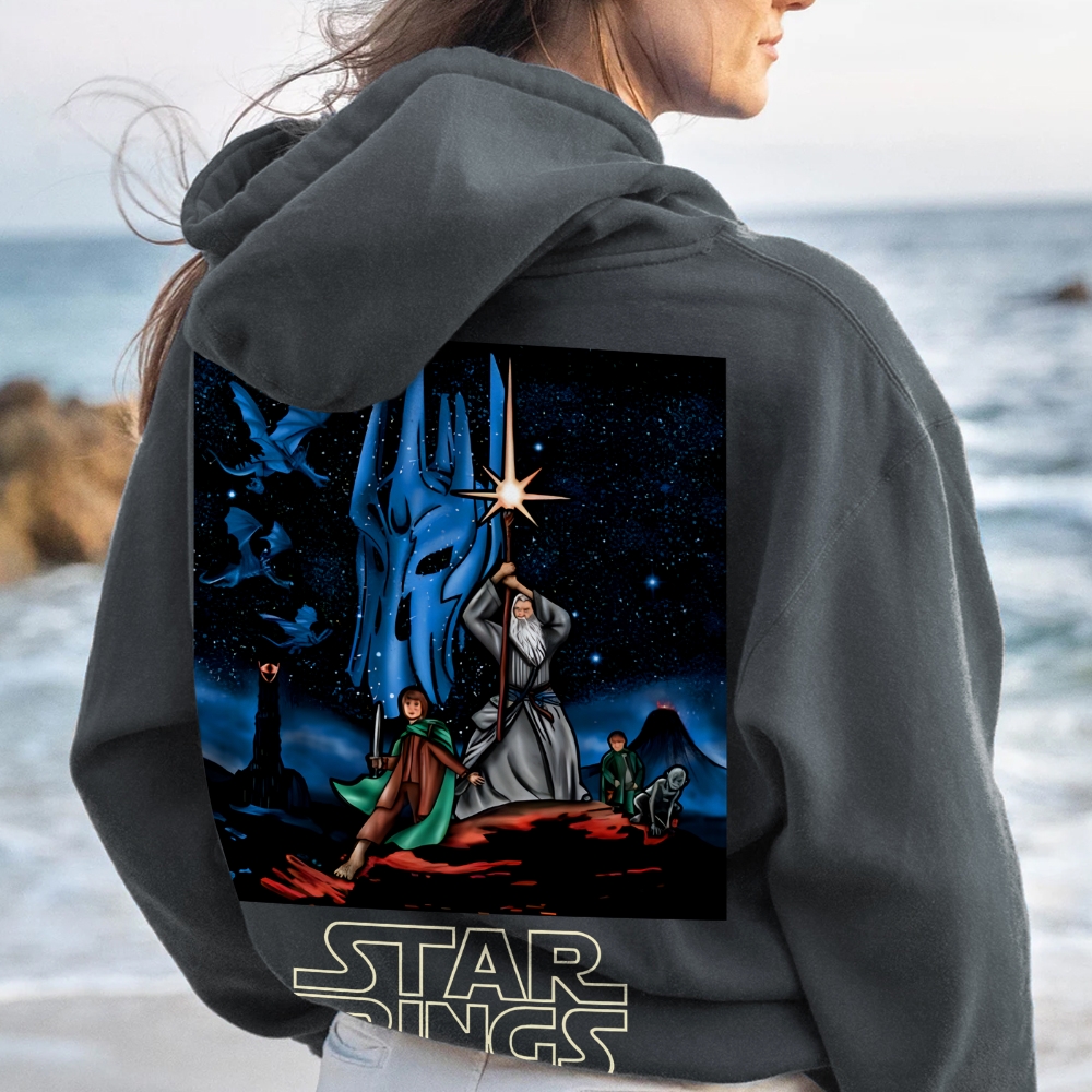Star Rings Printed Back Cotton Hoodie