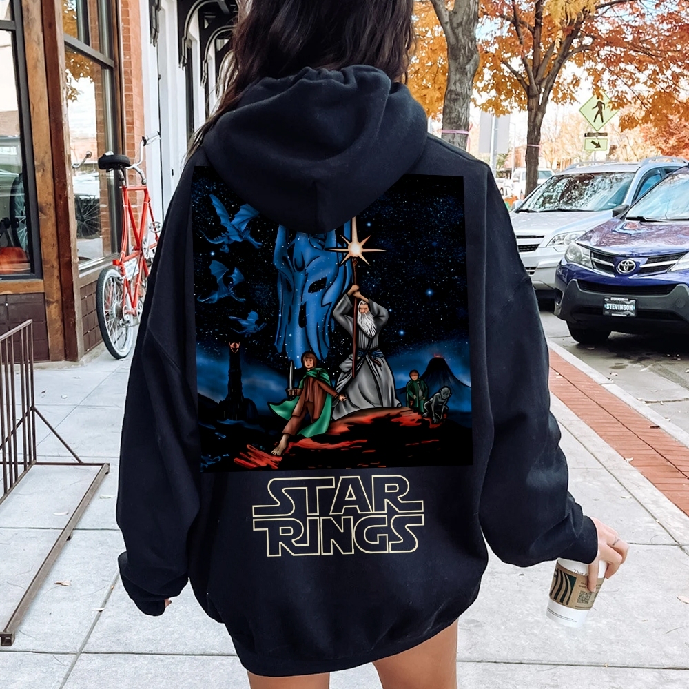Star Rings Printed Back Cotton Hoodie