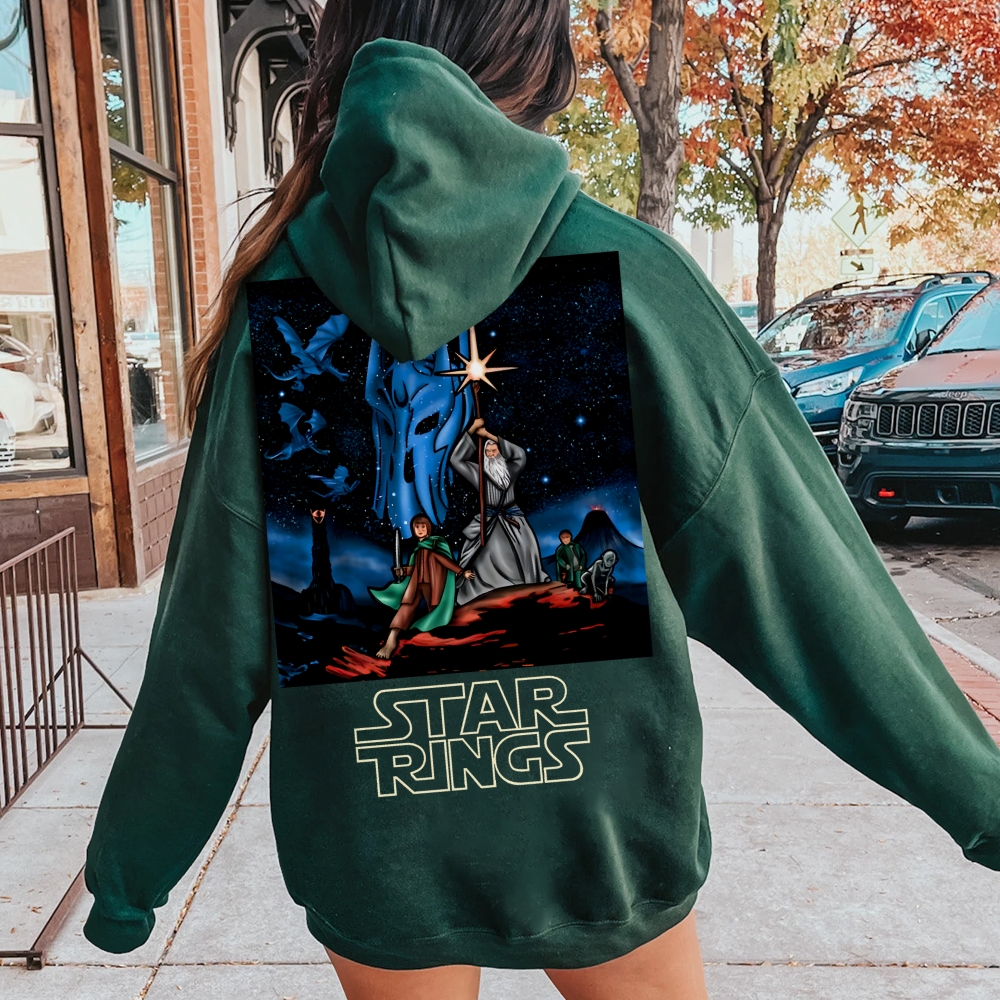 Star Rings Printed Back Cotton Hoodie