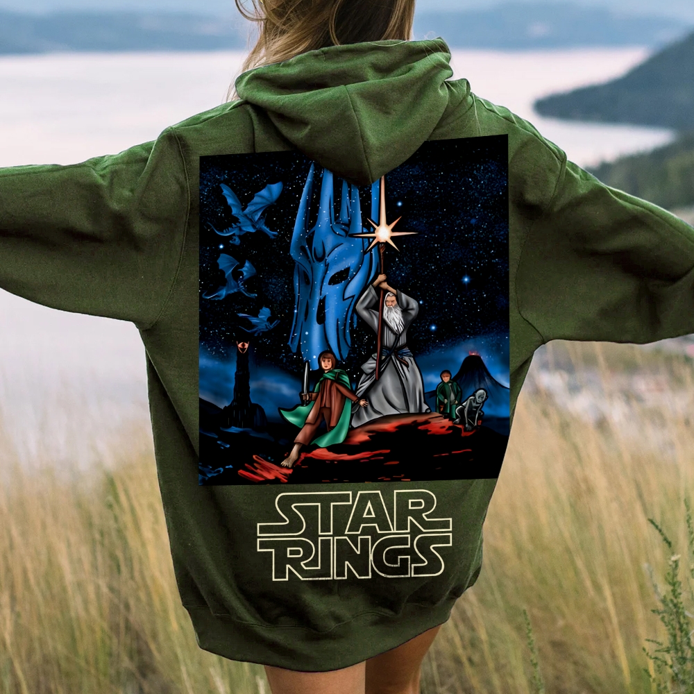 Star Rings Printed Back Cotton Hoodie
