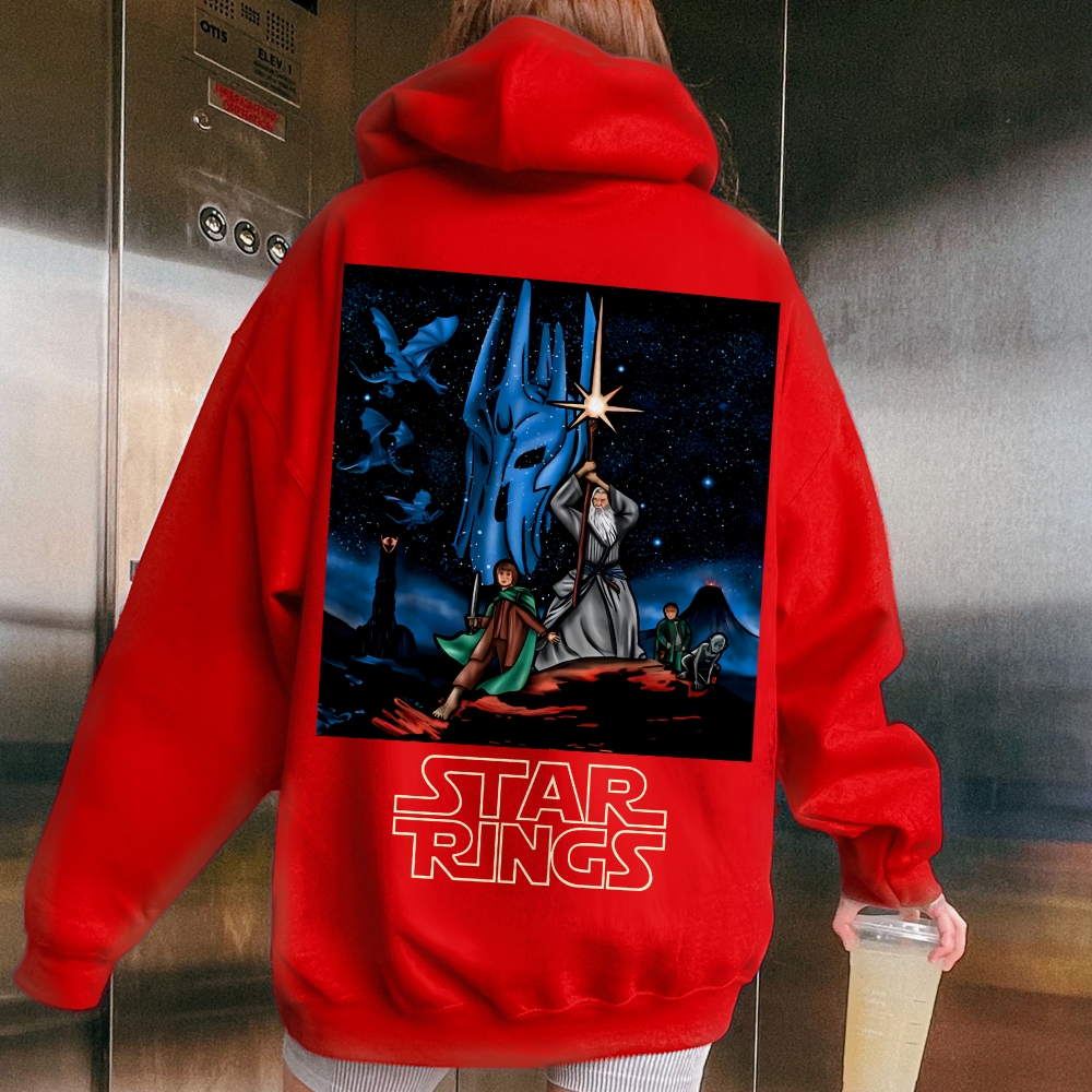 Star Rings Printed Back Cotton Hoodie